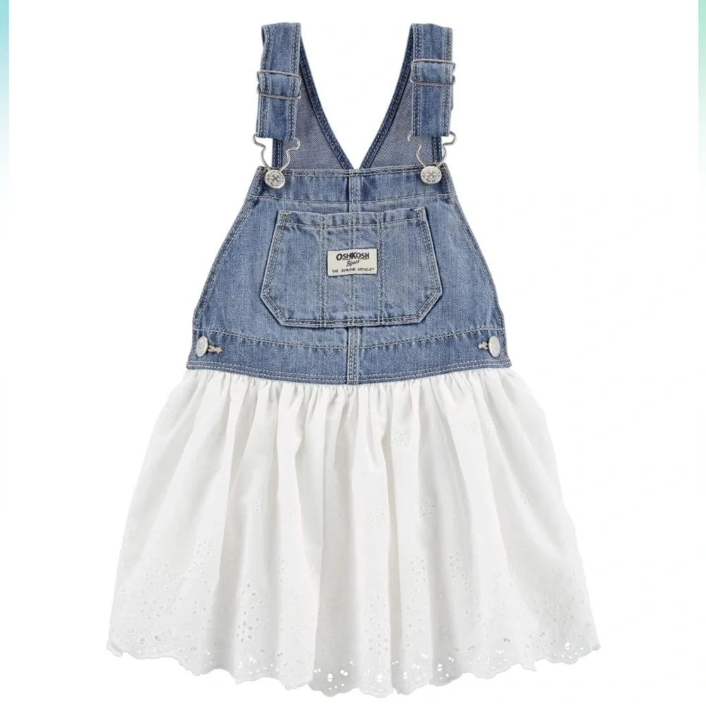 OshKosh B’Gosh Toddler Denim & White Eyelet Overall Dress